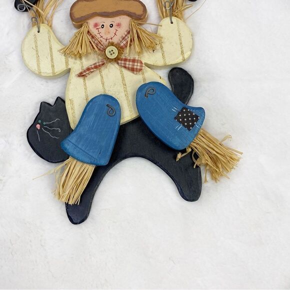 Wooden Scarecrow Black Cat Halloween Wall Hanging Decor - Picture 3 of 7